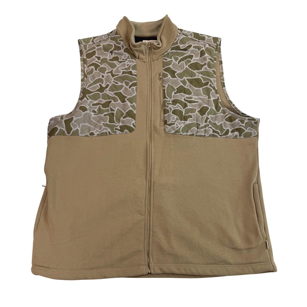 Magellan Outdoors Vest Mens 2XL Khaki Camo Full Zip Fleece Classic Fit Hunting